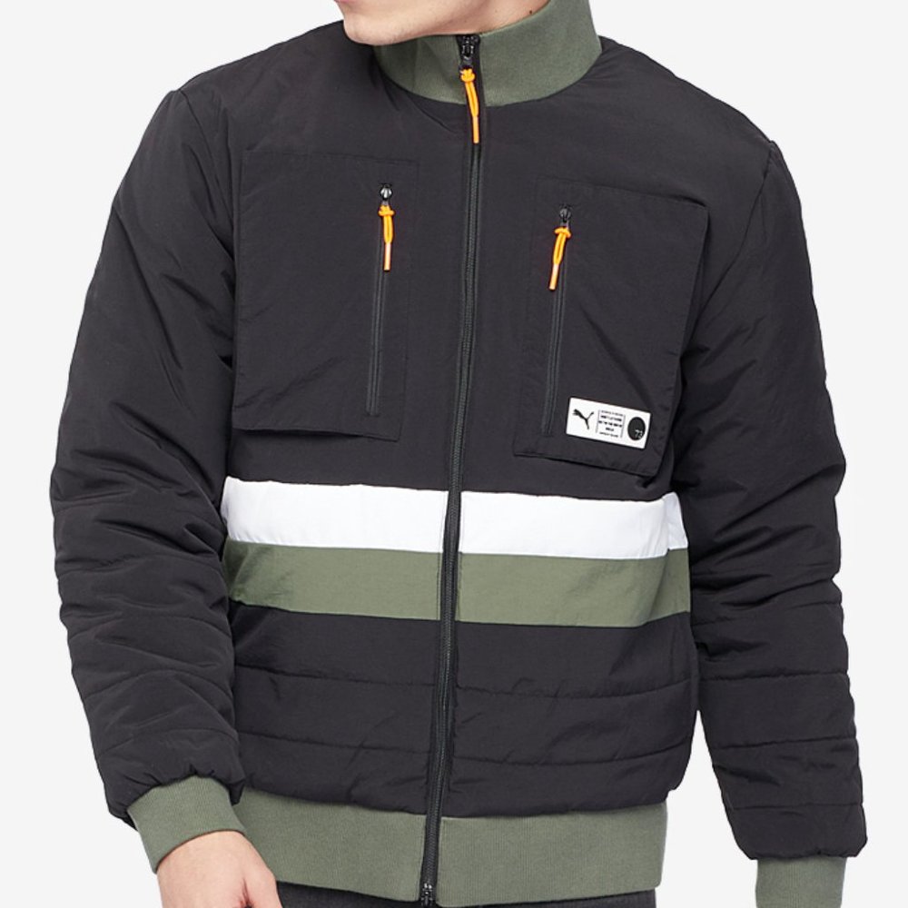 Puma Parquet Puffer Jacket Black Green Men's size Large NEW